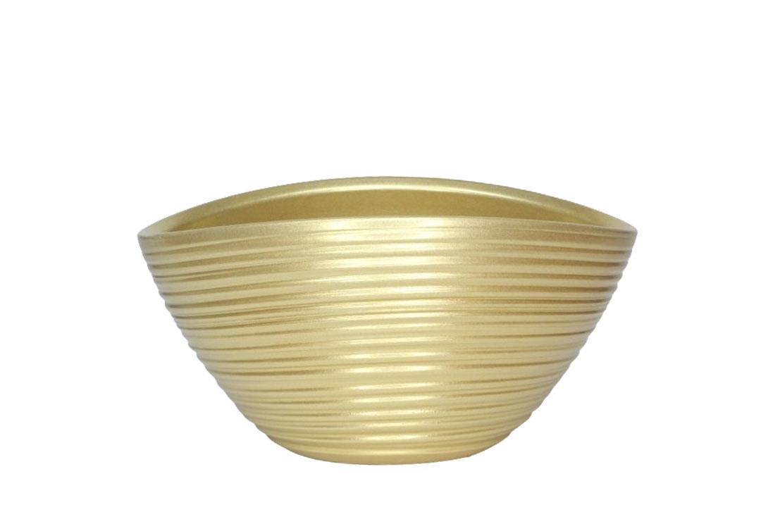 Keramiksteckschale oval Rille perlgold L15cm