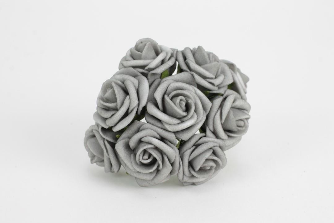 Foam Rose mit 9Blüten gebündelt grau 2cm