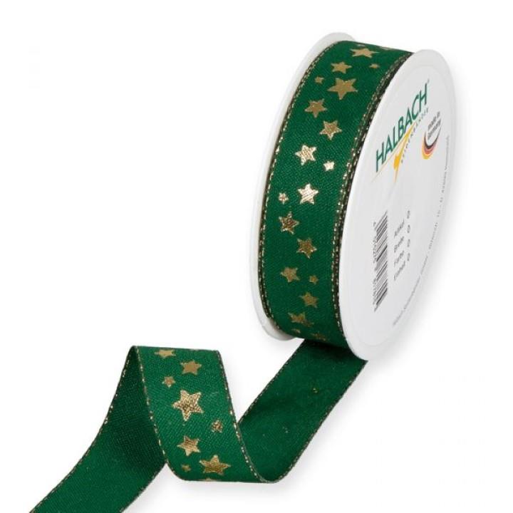 Druckband Sternchen 25 mm 18 Meter dusky dark green/gold 32