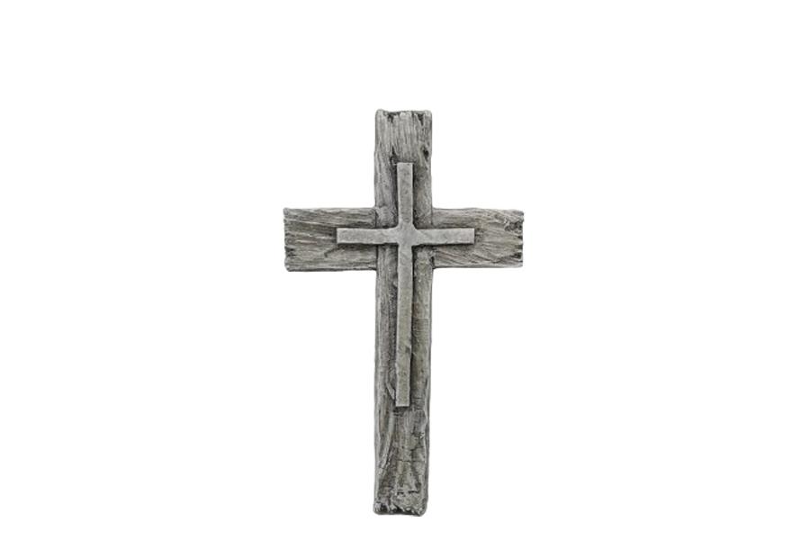 Kreuz auf Kreuz grau Polyresin D12,5x7,5cm