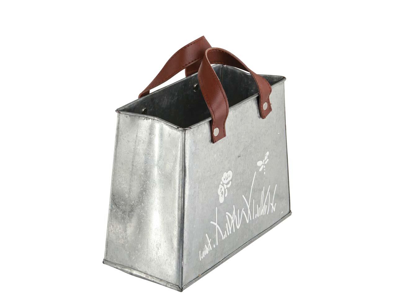 Tasche m. Henkel Metall/Leder Wiesenmotiv  D20x9cm H16,5cm