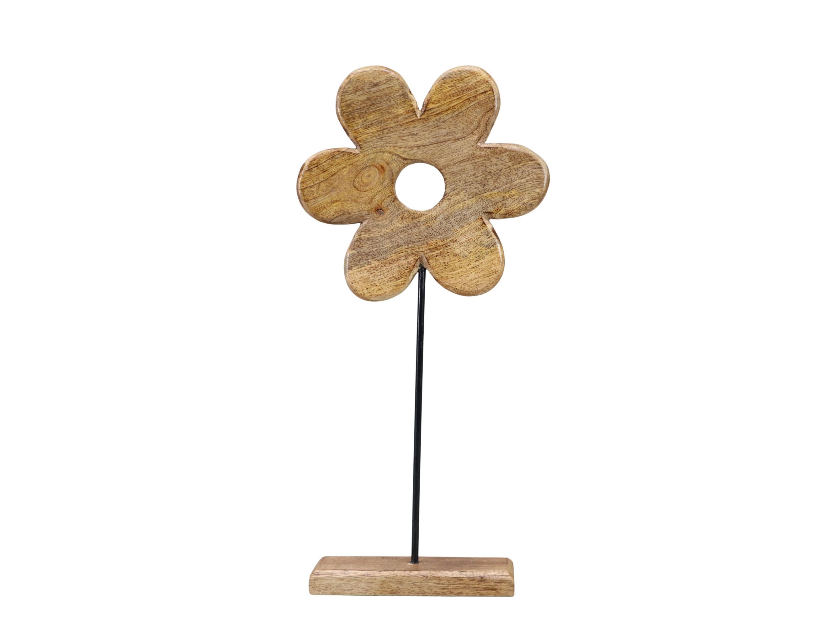 Blume am Stab m. Sockel Holz/Eisen natur H45xD23cm