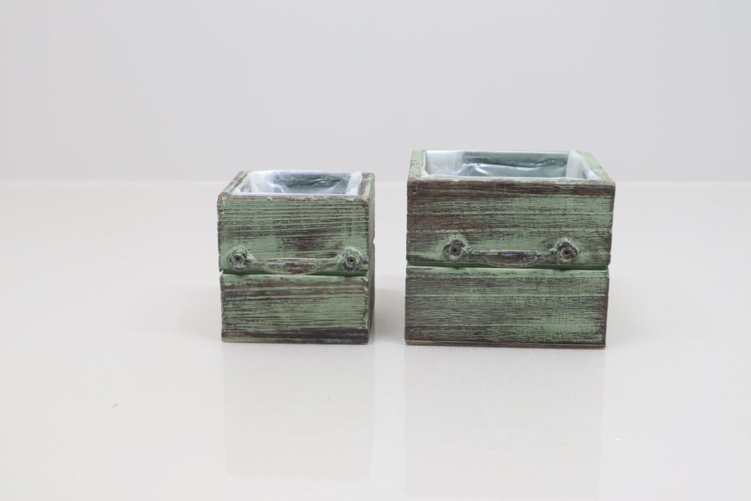 Pflanzkasten Schublade Set/2 Holz grün D12+9cm