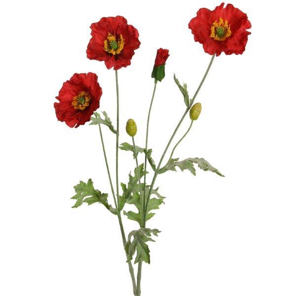 Mohnblume 3 Blüten + 3 Knospen rot 69cm
