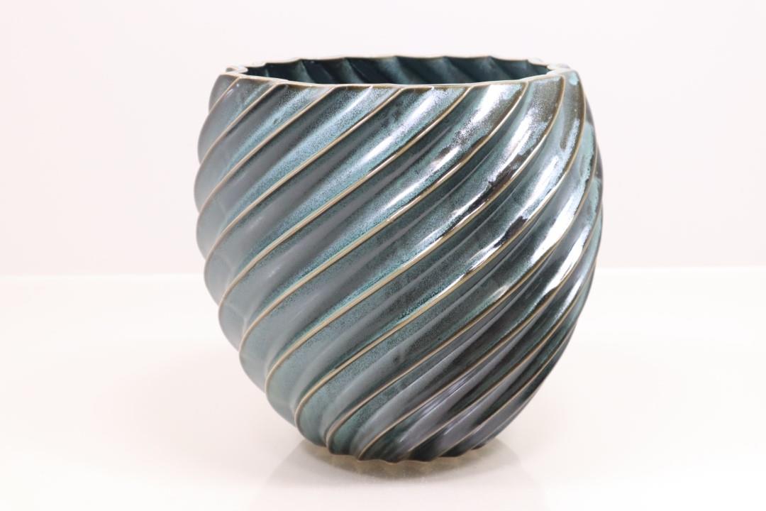 Übertopf Spirale Keramik aqua-türkis 25,5x24cm