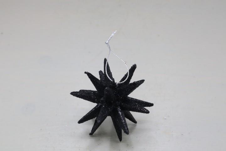 Stern Sputnik Kunststoff schwarz-glitzer D7,5cm