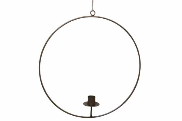 Kerzenhalter im Ring D30,5cm für Stabkerze Metall braun