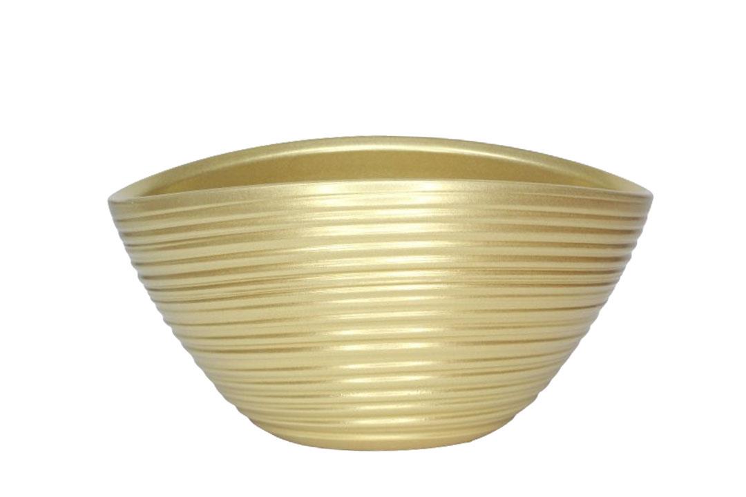 Keramiksteckschale oval Rille perlgold L20cm