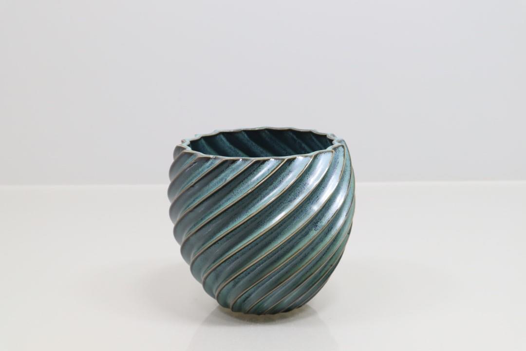 Übertopf Spirale Keramik aqua-türkis 17,5x15,5cm