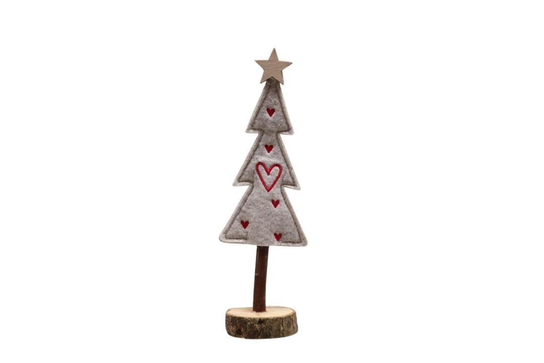 Tannenbaum m. Herzchen Filz/Holz beige/rot H28cm