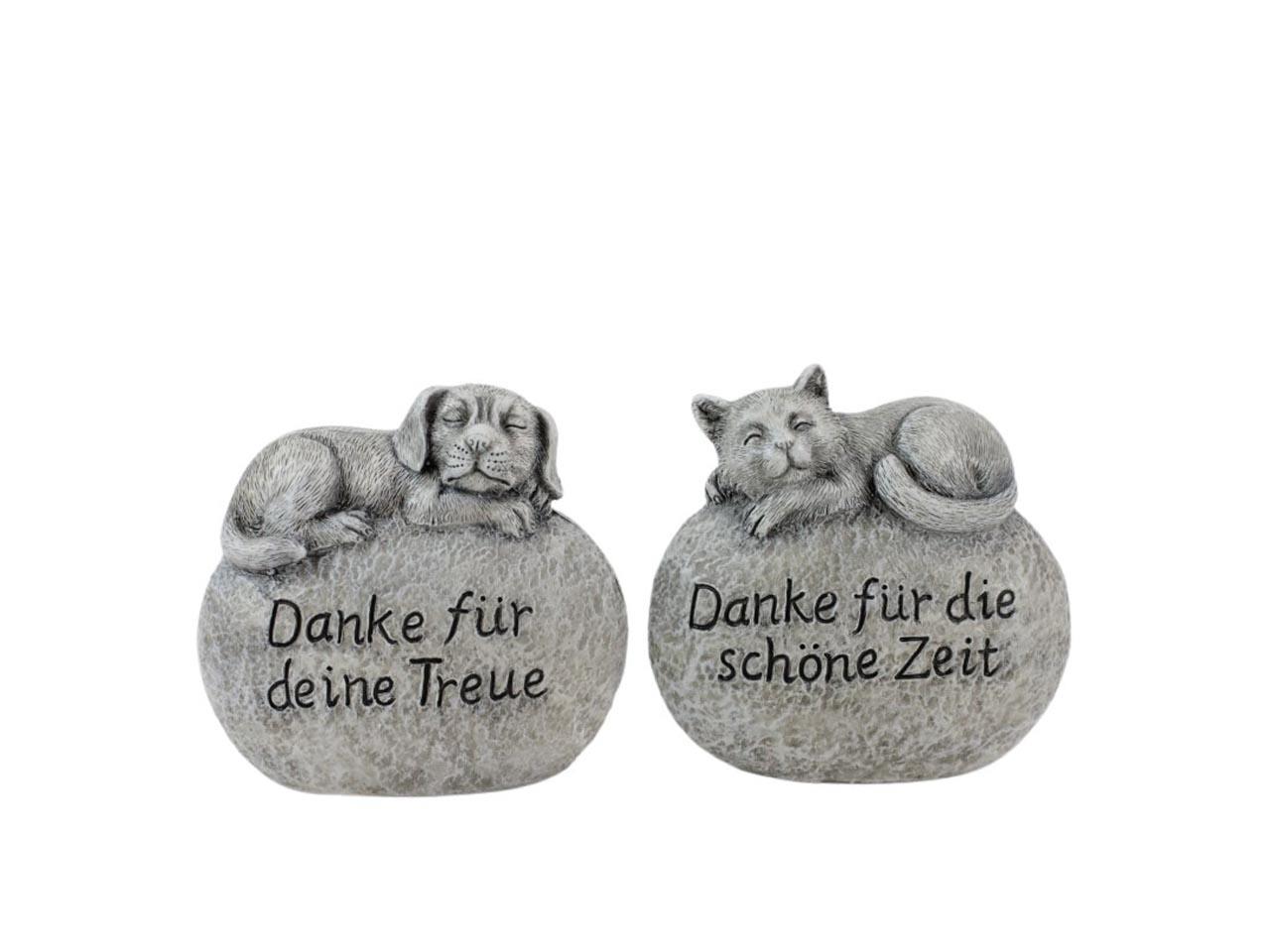 Stein Poly Hund und Katze steingrau 11,5x11,5x7,5 cm sort.