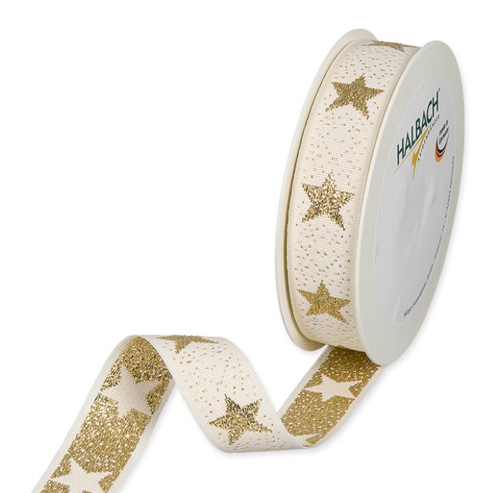 Weihnachtsband Luxussterne 25 mm 15 Meter cream/gold 70