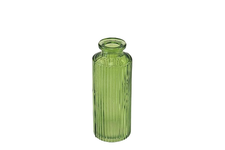 Glas Flasche Stripes grün H13xD5cm