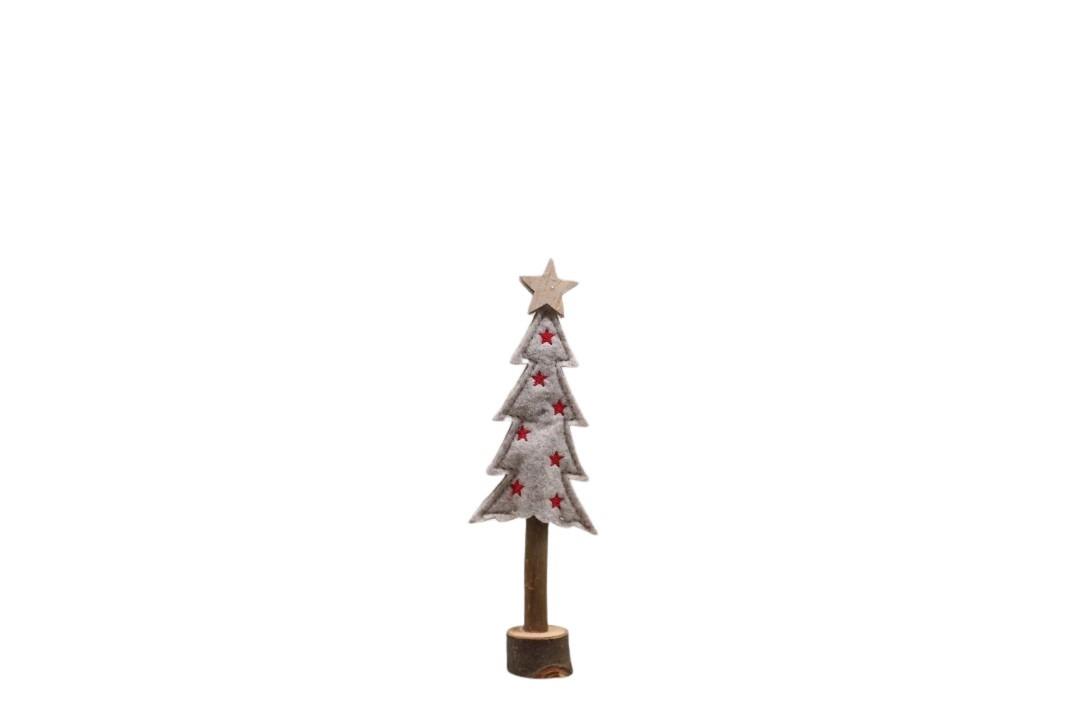 Tannenbaum m. Sternen/Herzen beige/rot Filz/Holz H20cm