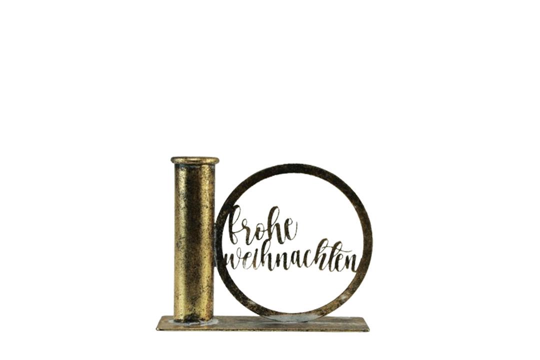 Stabkerzenhalter Metall Frohe Weihn. antique gold L13xH11cm