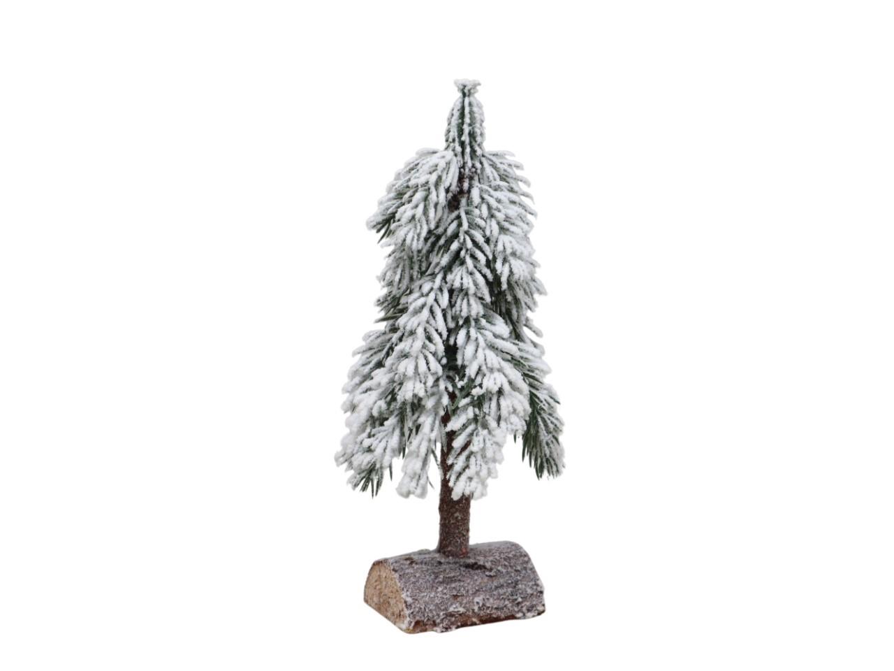 Tannenbaum auf Holz beflockt Kunststoff grün/weiß H31cm