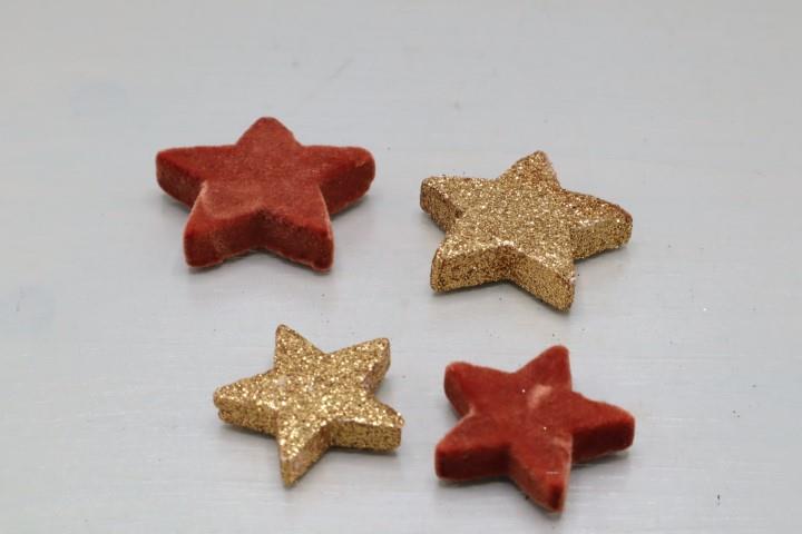 Streuer Sterne Glitter kupfer u. roibusch beflockt D5+4cm