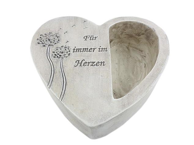 Gedenkherz/Pflanzer, Poly "Für immer im H..." D28cm grau