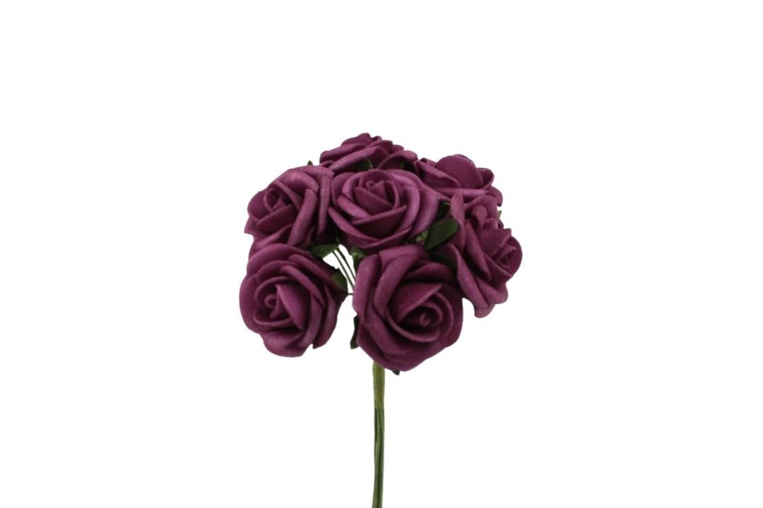 Foam Rose mit 9Blüten gebündelt burgund 2cm