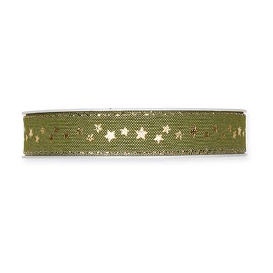 Druckband Sternchen 15 mm 18 Meter olive green/gold 29