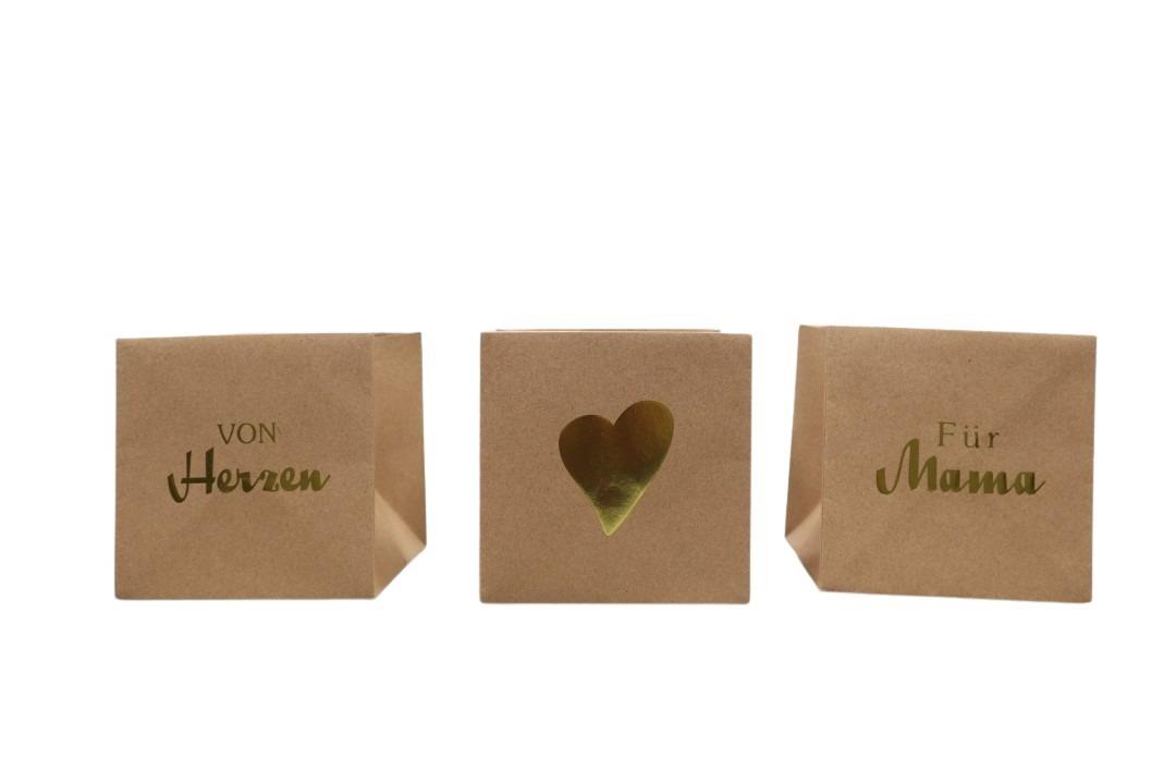 Tasche "Mama" sortiert Papier wasserabw. natur  D12x12cm