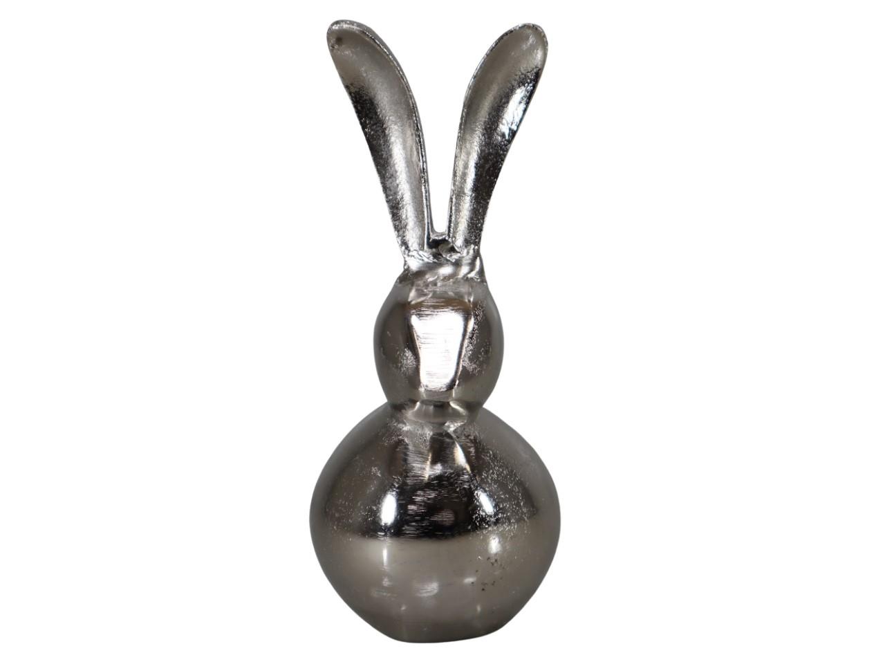 Hase stehend Aluminium silber H25cm