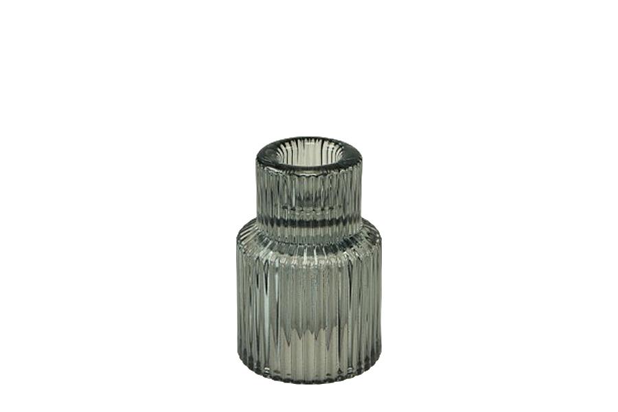 Glas Windlicht oder Stabkerzenhalter Stripes grau H8xD5,5cm